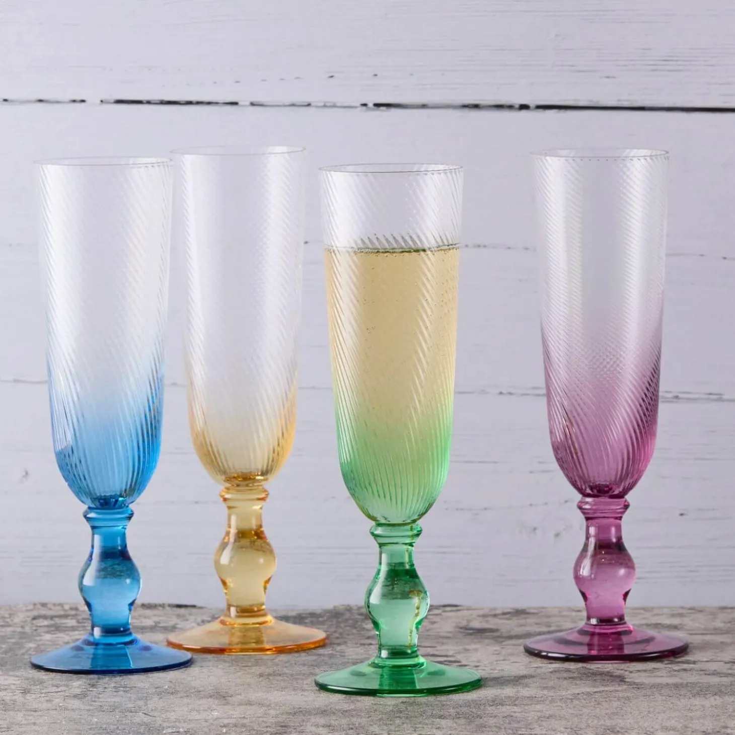 Anton Studios Design Swirl 4 Piece Champagne Glass Set