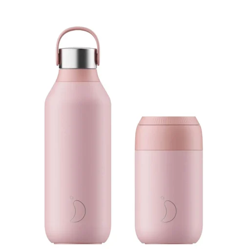 Chilly's Series 2 500ml Hydration Reusable Water Bottle & 34cl Coffee Cup Set - Blush Pink