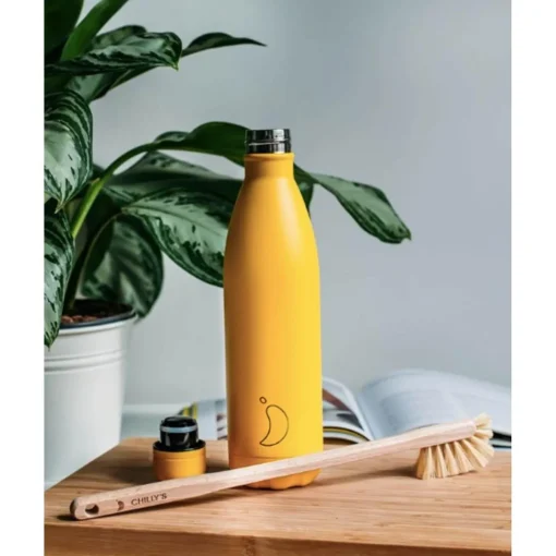 Chilly's Series 2 Reusable Water Bottle, Coffee Cup & Cleaning Brush Set - Blush Pink