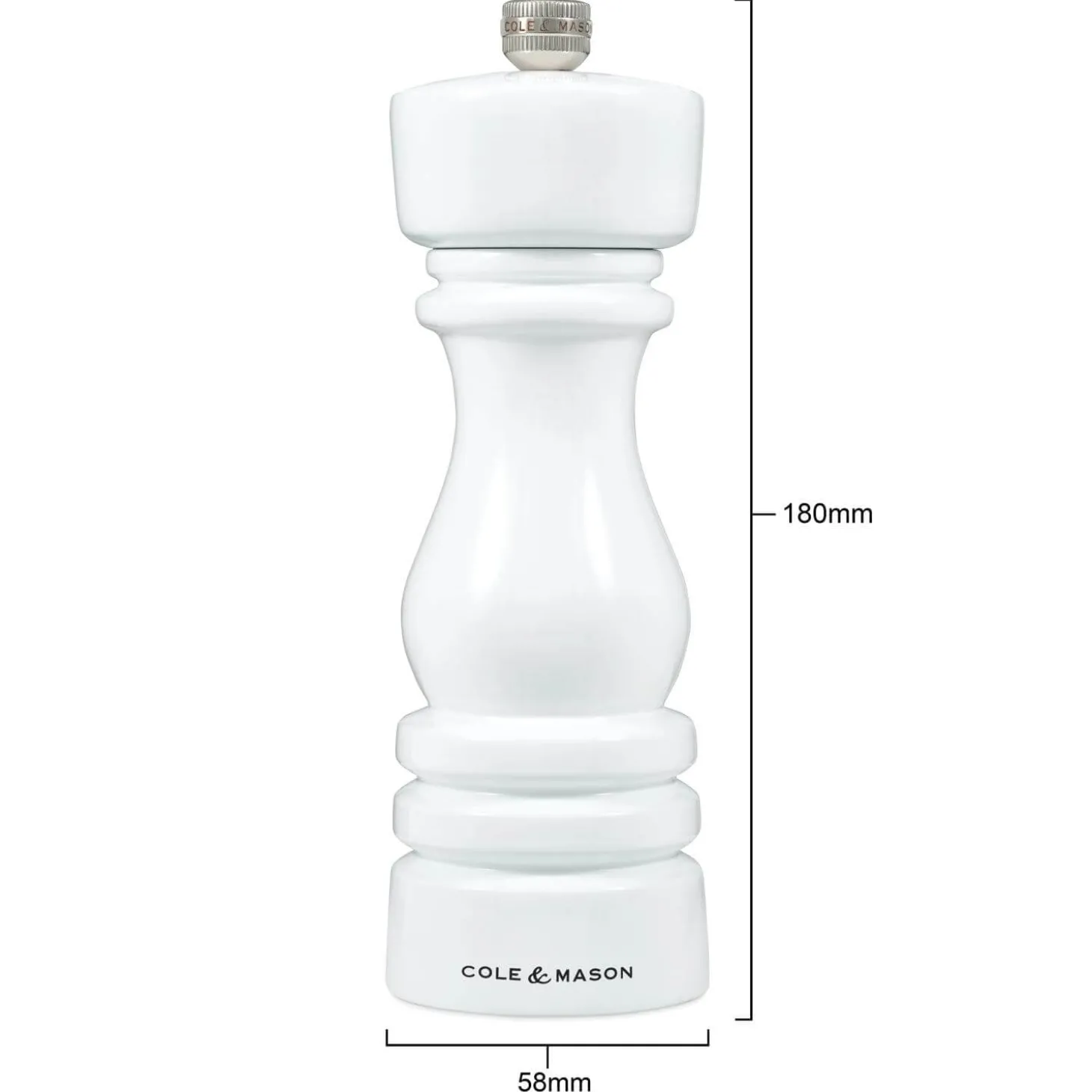 Cole & Mason London 18cm Beech Wood Salt Mill - Gloss White