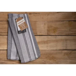 Cuisinart Pack of 2 Antimicrobial Professional Fouta Yarn Dye Tea Towel - Grey Stripe