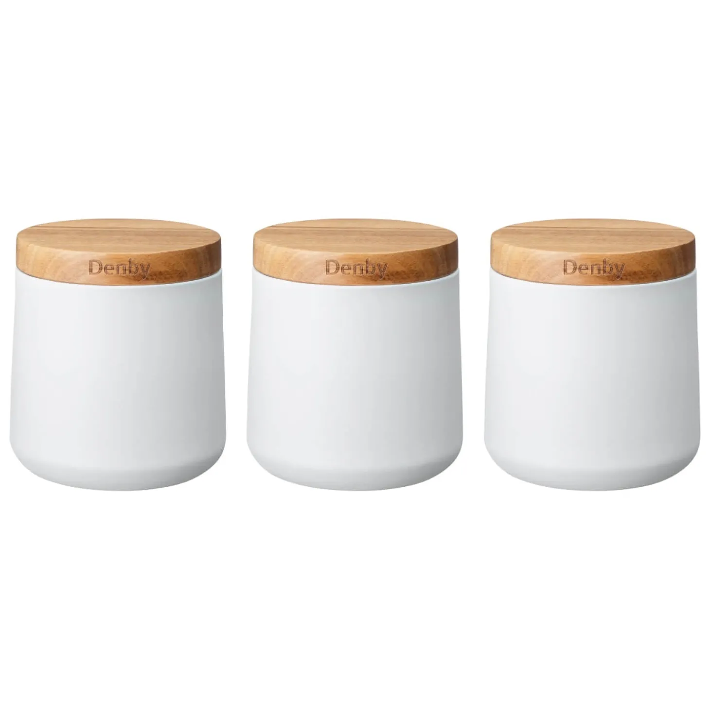 Denby Steel 3 Piece Canister Set With Acacia Wood Lids - Matte White