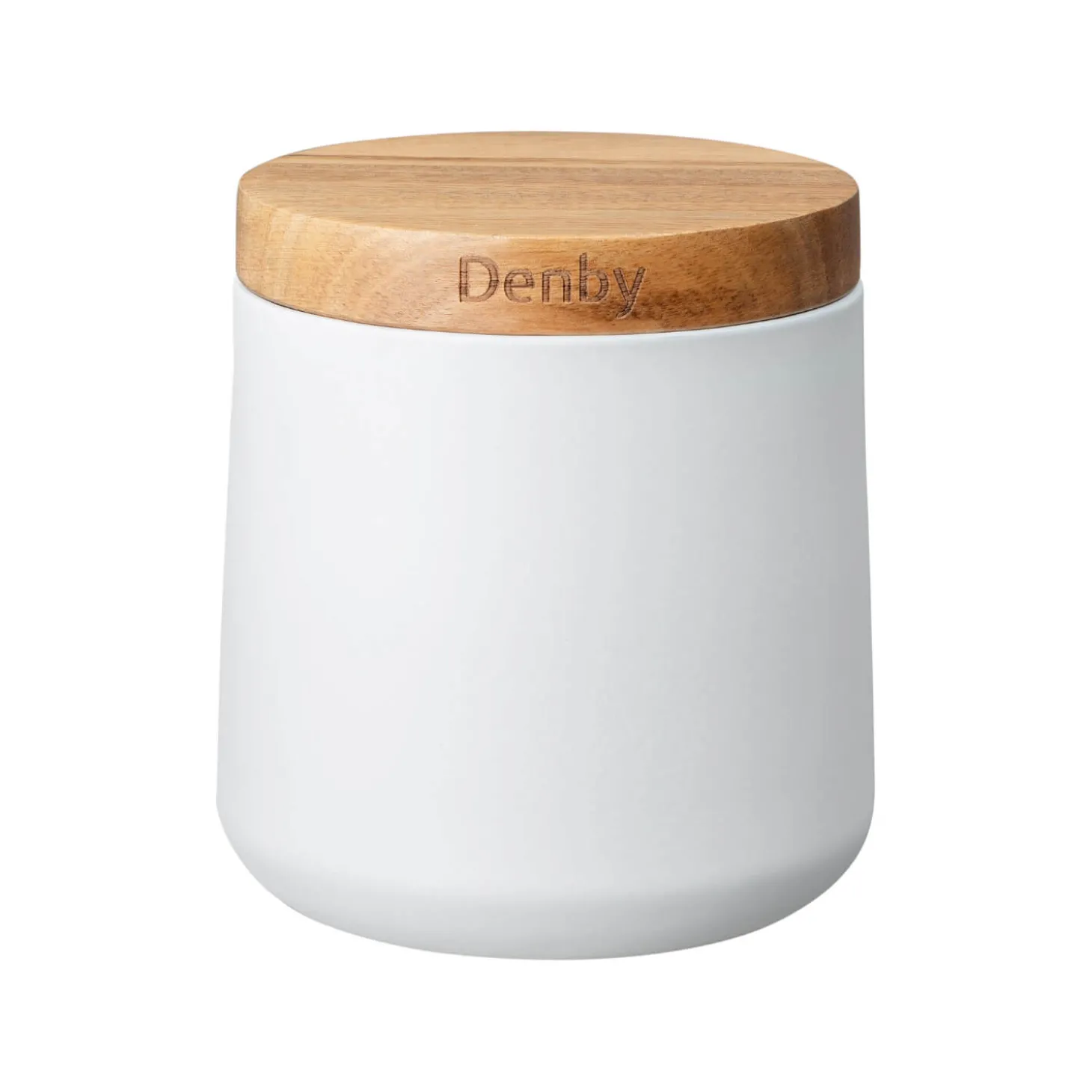 Denby Steel 3 Piece Canister Set With Acacia Wood Lids - Matte White