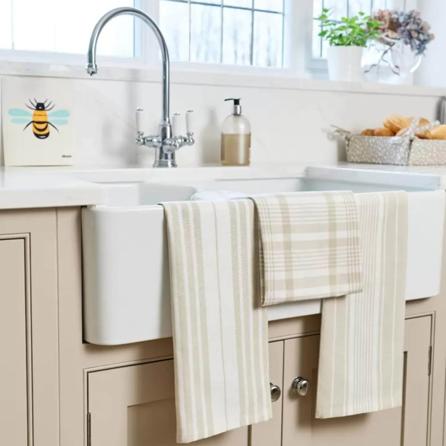 Dexam Love Colour 3-Piece Extra Large Cotton Tea Towels - Stone