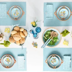 Dexam Sintra 100% Recycled Cotton Spotted Napkin & Placemat Set - Duck Egg