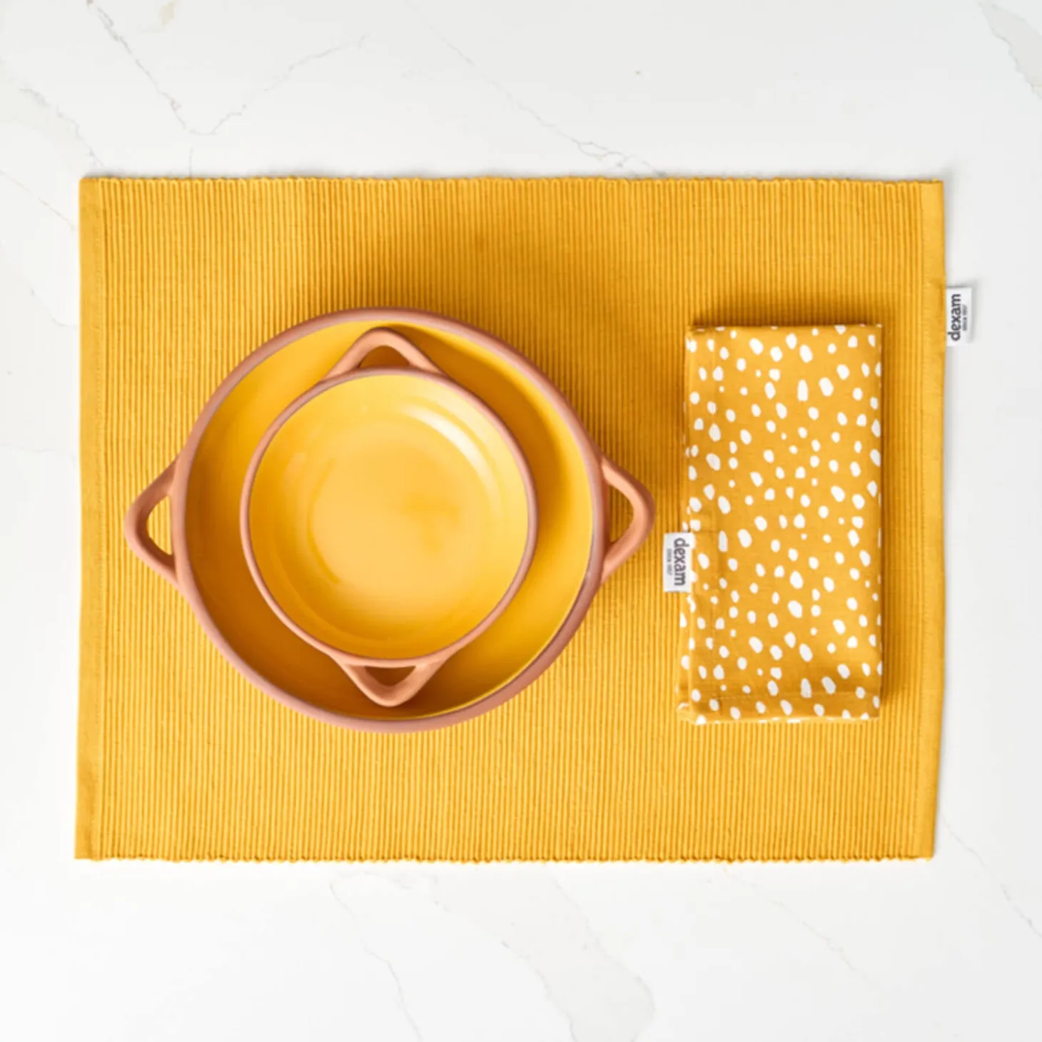 Dexam Sintra 100% Recycled Cotton Spotted Napkin & Placemat Set - Ochre