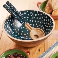 Dexam Sintra Mango Wood Spotted Salad Servers - Ink Blue
