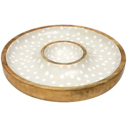 Dexam Sintra Mango Wood Spotted Chip & Dip Bowl - Stone