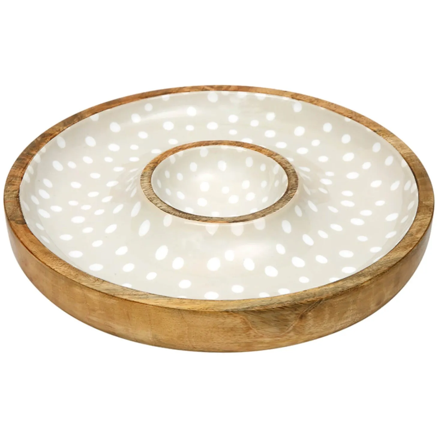 Dexam Sintra Mango Wood Spotted Chip & Dip Bowl - Stone