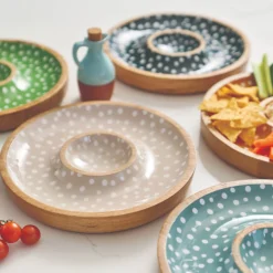 Dexam Sintra Mango Wood Spotted Chip & Dip Bowl - Stone