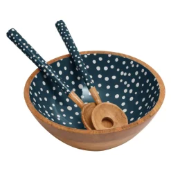 Dexam Sintra Mango Wood Spotted Salad Bowl - Ink Blue