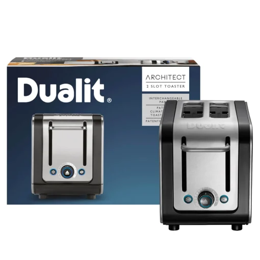 Dualit Architect 1.5 Litre Jug Kettle & 2 Slot Toaster Set - Black & Brushed Stainless Steel
