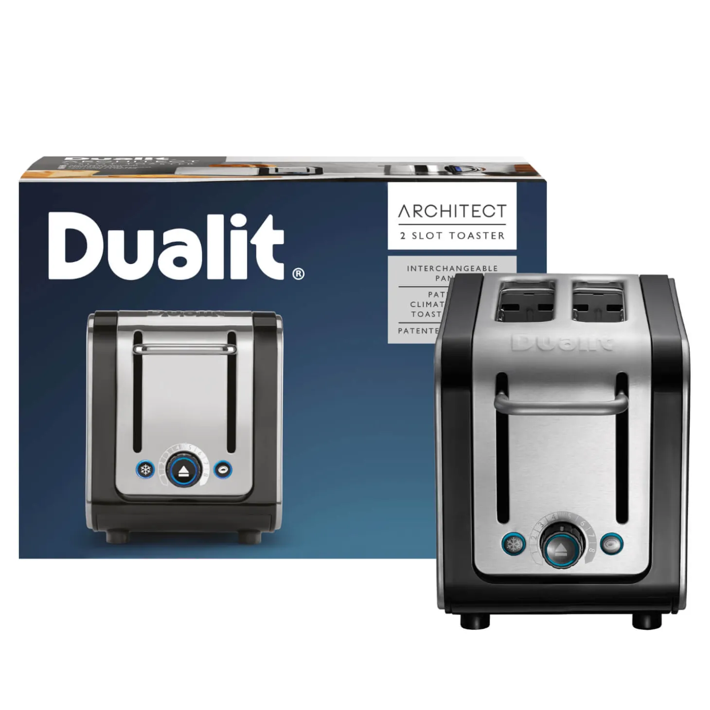 Dualit Architect 1.5 Litre Jug Kettle & 2 Slot Toaster Set - Black & Brushed Stainless Steel