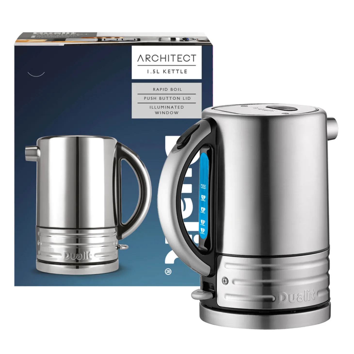 Dualit Architect 1.5 Litre Jug Kettle & 2 Slot Toaster Set - Black & Brushed Stainless Steel