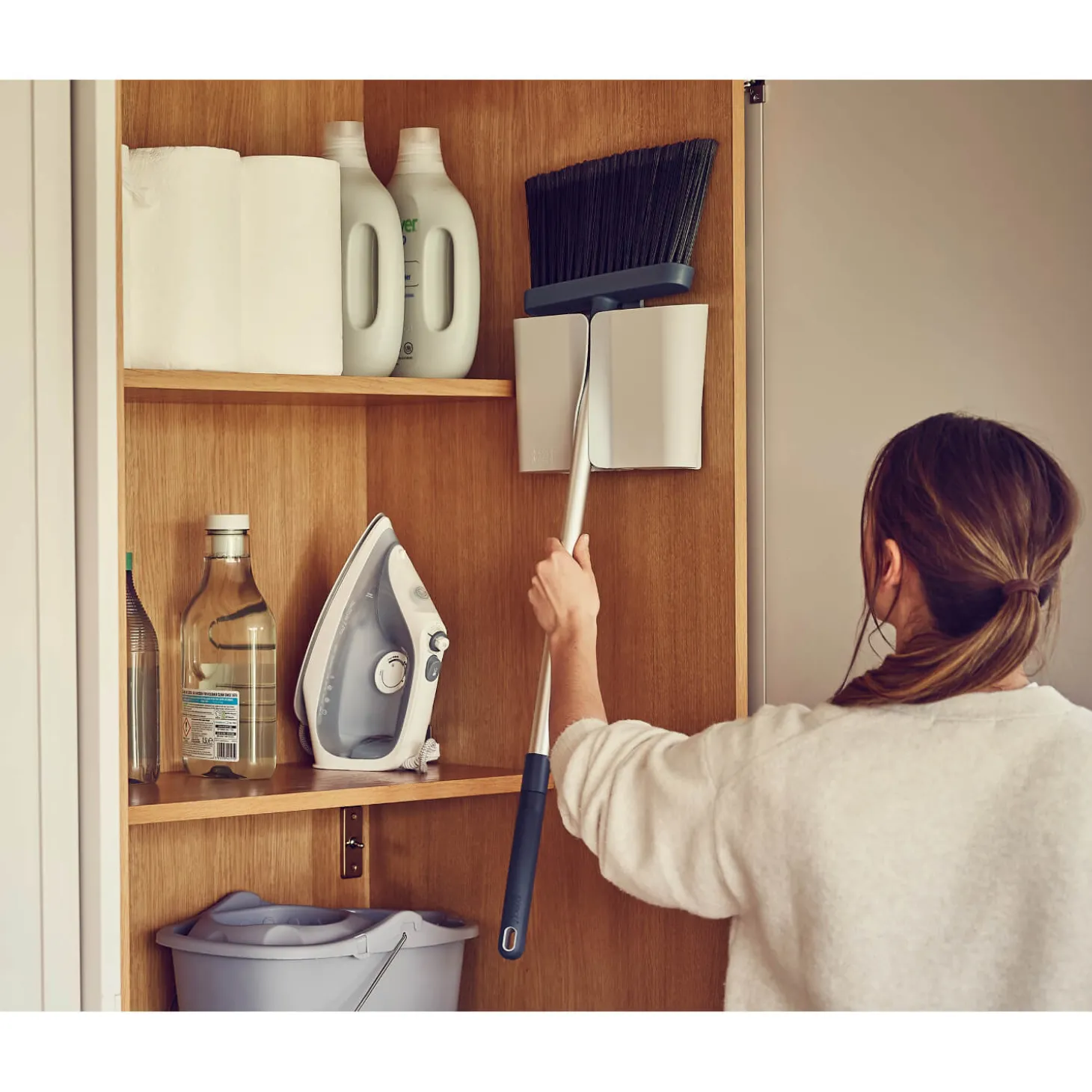 Joseph Joseph CleanStore Wall-Mounted Long Bristle Broom - Blue
