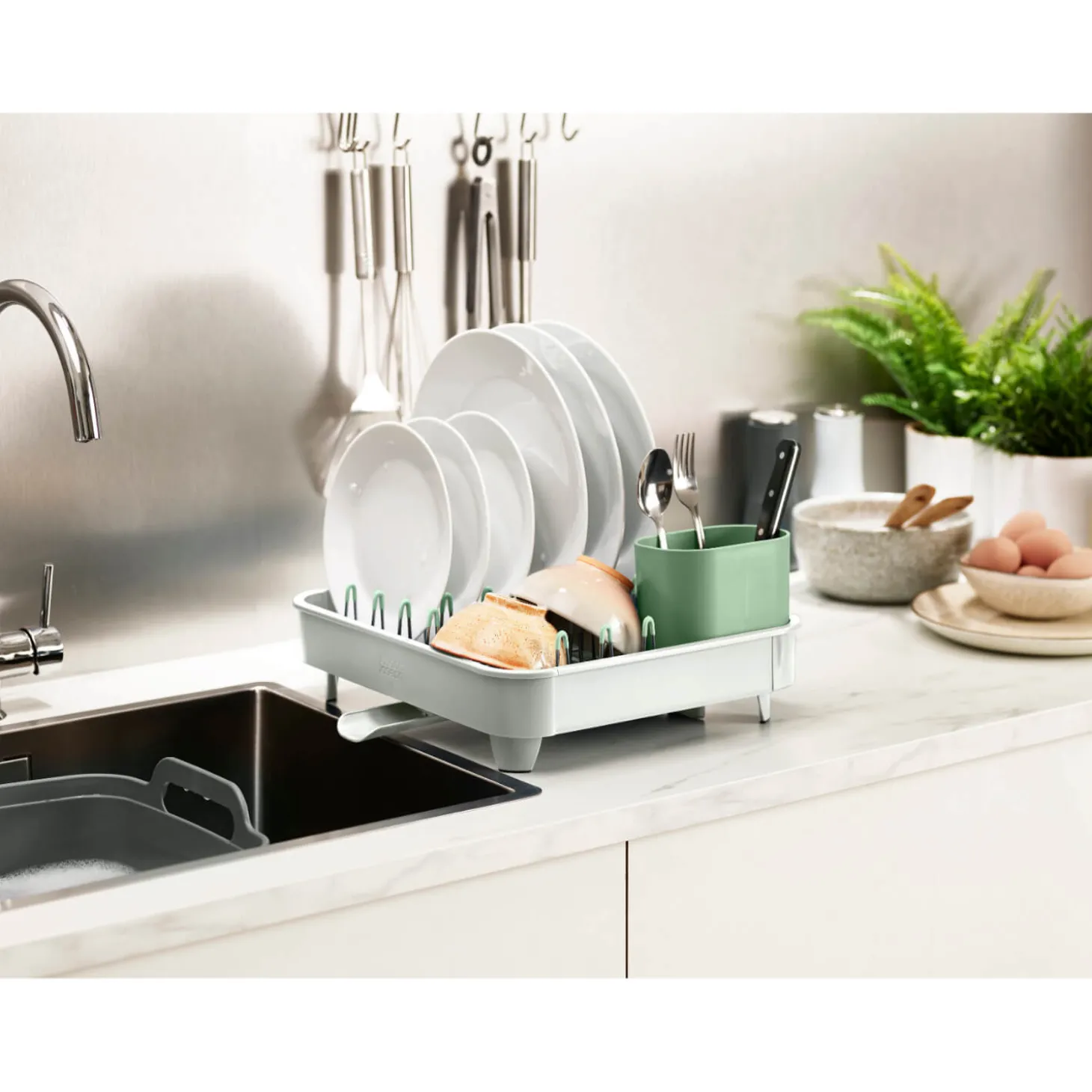 Joseph Joseph Extend Expandable Dish Rack - Light Stone & Sage Green