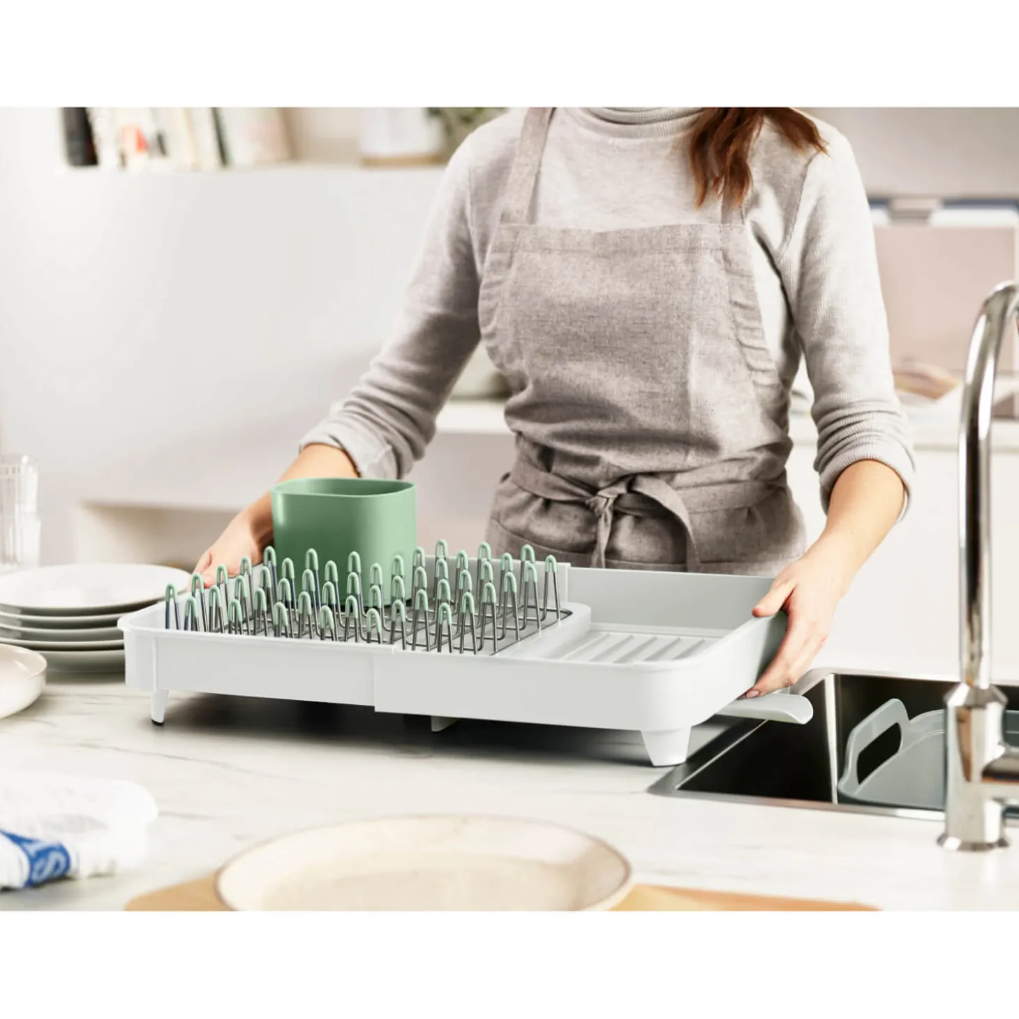 Joseph Joseph Extend Expandable Dish Rack - Light Stone & Sage Green