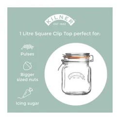 Kilner Glass Square Clip Top Storage Jar - 1 Litre