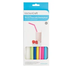 KitchenCraft Silicone Drinks Straws & Brush - Set of 6