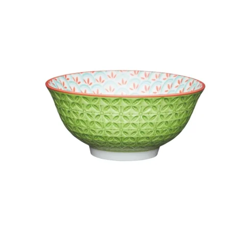Kitchencraft Stoneware Bowl - Bright Green Geometric