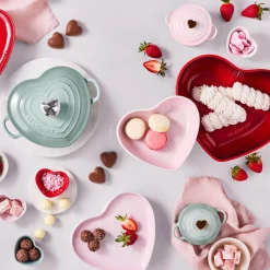 Le Creuset Set of 4 Mini Heart Stoneware Bowls - Cerise
