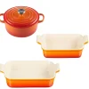 Le Creuset Signature Cast Iron 3 Piece Casserole & Heritage Stoneware Oven Dish Set - Volcanic