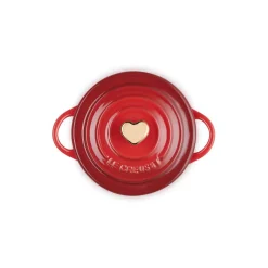 Le Creuset Stoneware Petite Casserole with Gold Heart Knob - Cerise