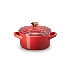Le Creuset Stoneware Petite Casserole with Gold Heart Knob - Cerise