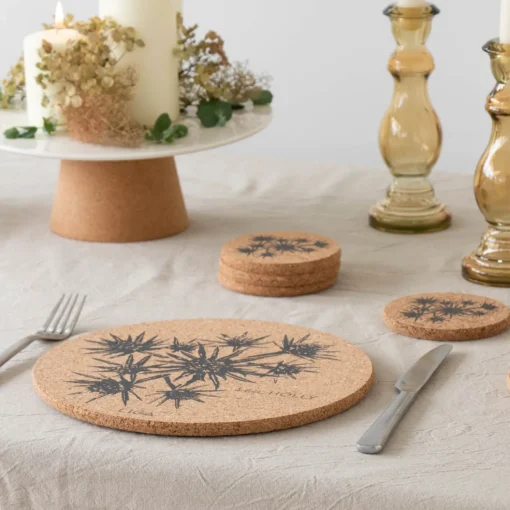 Liga Round Cork Coaster - Sea Holly - Grey