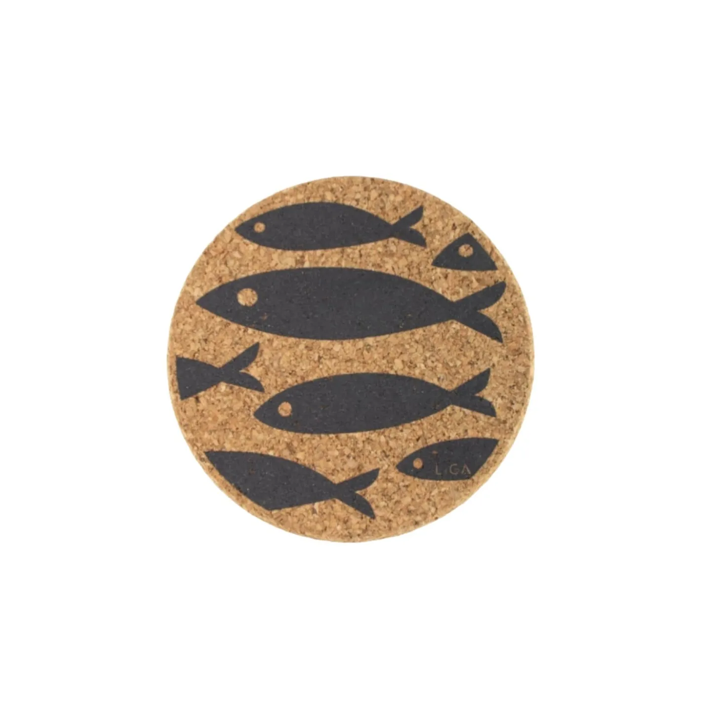 Liga Round Cork Coaster - Fish - Grey