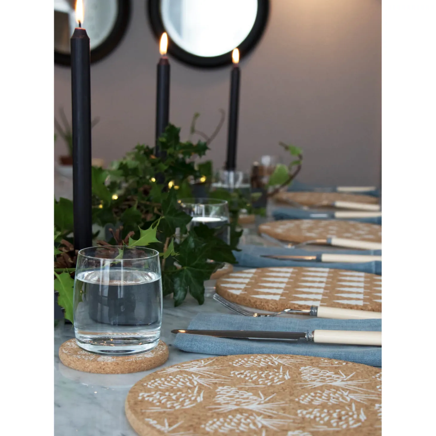 Liga Round Cork Coaster - Pinecone - White