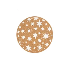 Liga Round Cork Coaster - Stars - White