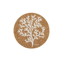 Liga Round Cork Coaster - Coral - White