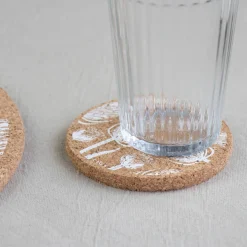 Liga Round Cork Coaster - Thistle - White