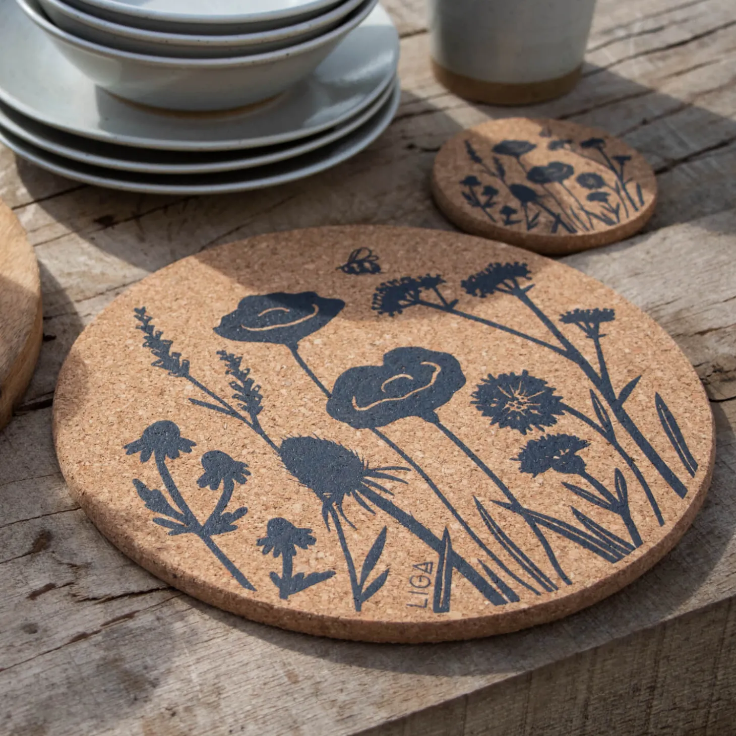 Liga Round Cork Placemat - Wildflower - Grey