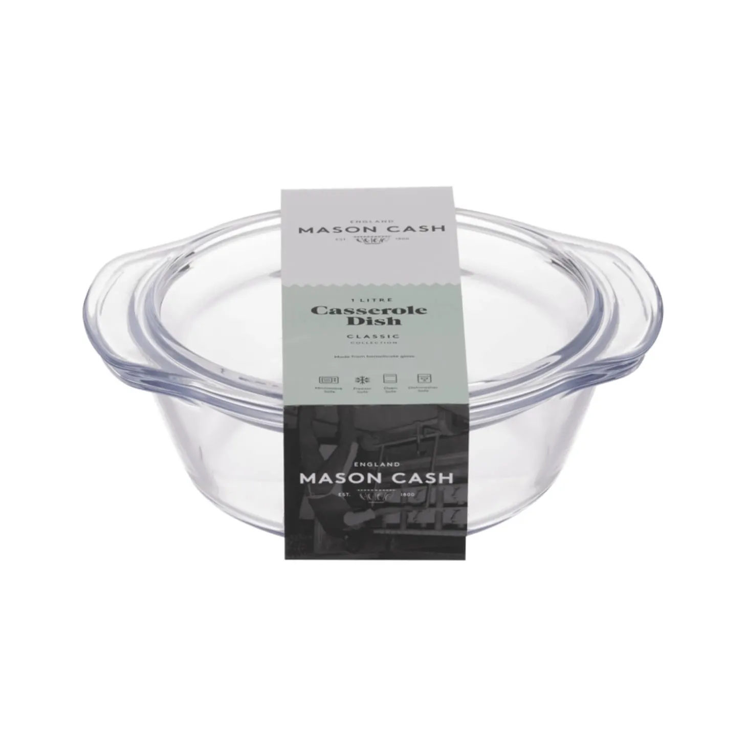 Mason Cash Classic Round Glass 1 Litre Casserole Dish with Lid