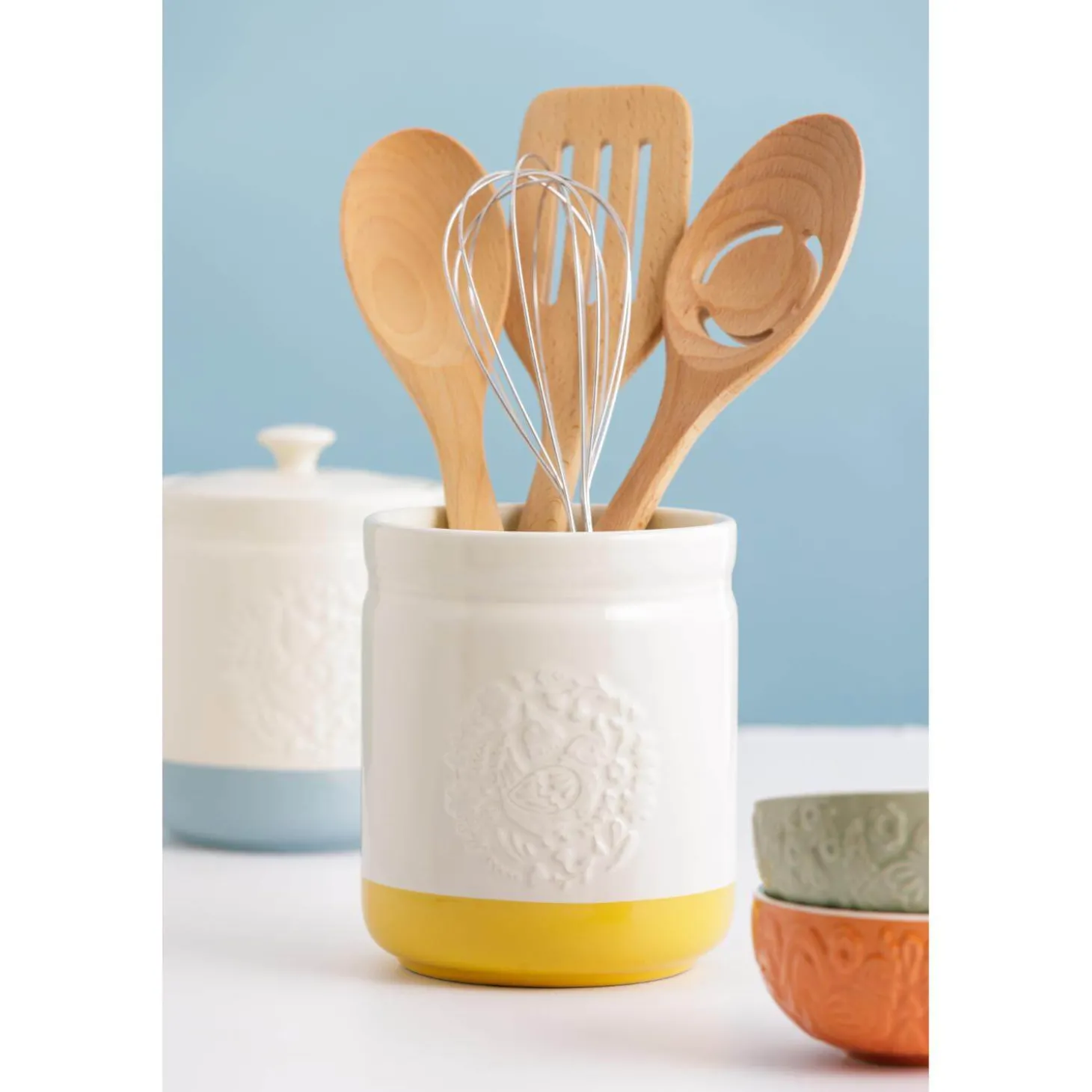 Mason Cash Stoneware Home To Roost 16cm x 11.5cm Storage Jar - Cream & Blue