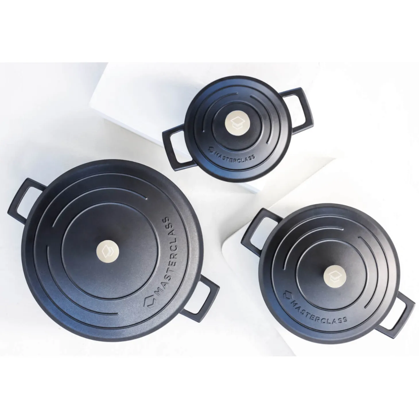 Masterclass Cast Aluminium 20cm Lightweight Round Casserole Dish - Black