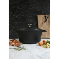 Masterclass Cast Aluminium 24cm Lightweight Round Casserole Dish - Black