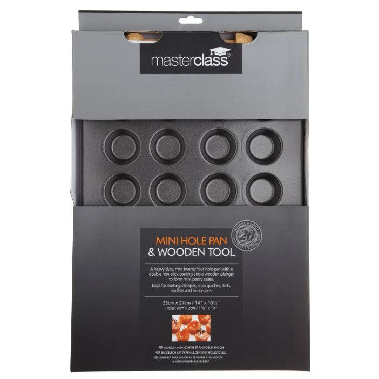 Masterclass Non-Stick Mini Tart Tin & Wooden Tool - 24 Hole