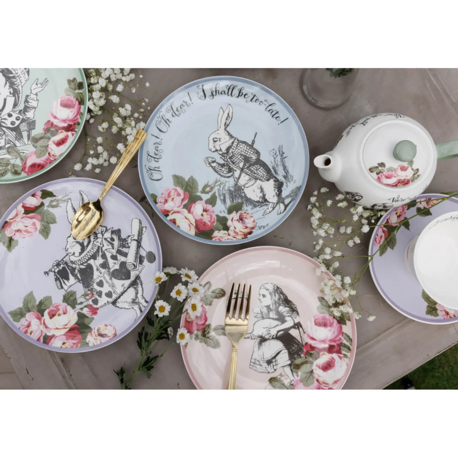 Mikasa V&A Alice In Wonderland Bone China Side Plates - Set Of 4