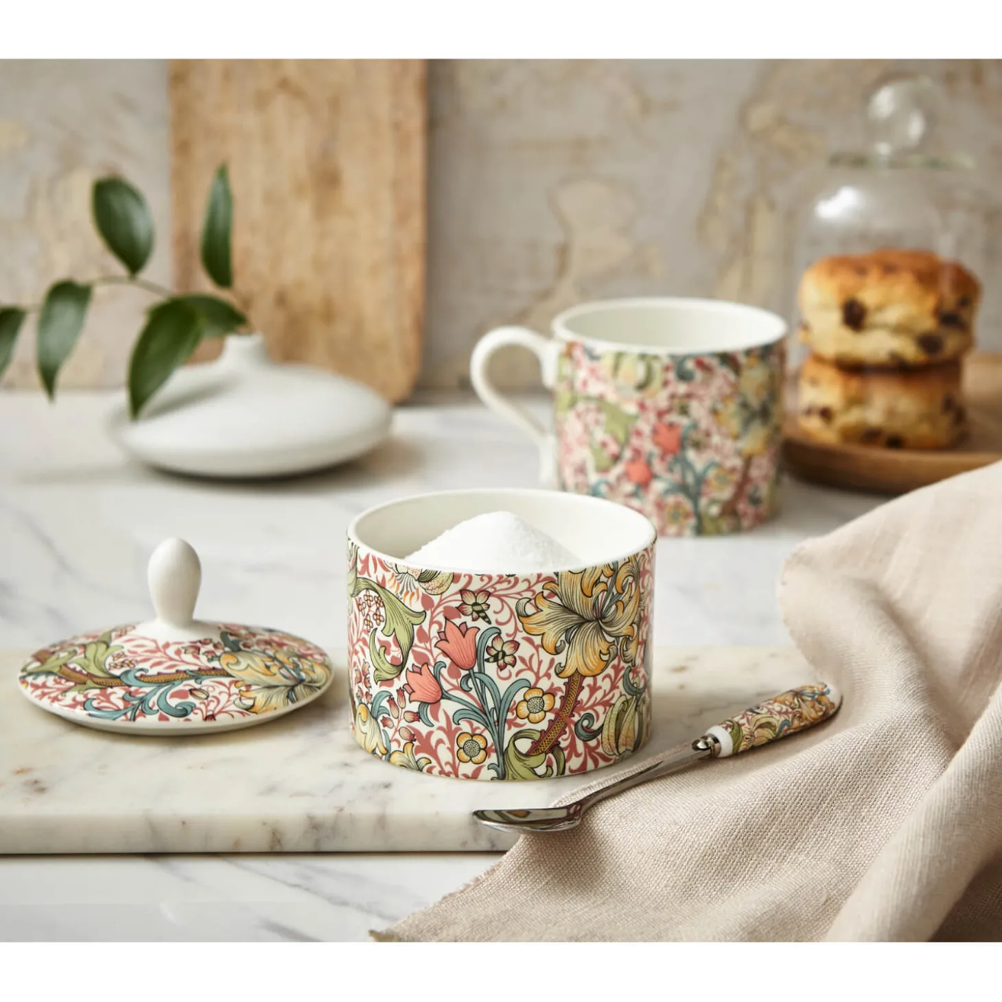Morris & Co Porcelain Sugar Bowl With Lid - Golden Lily