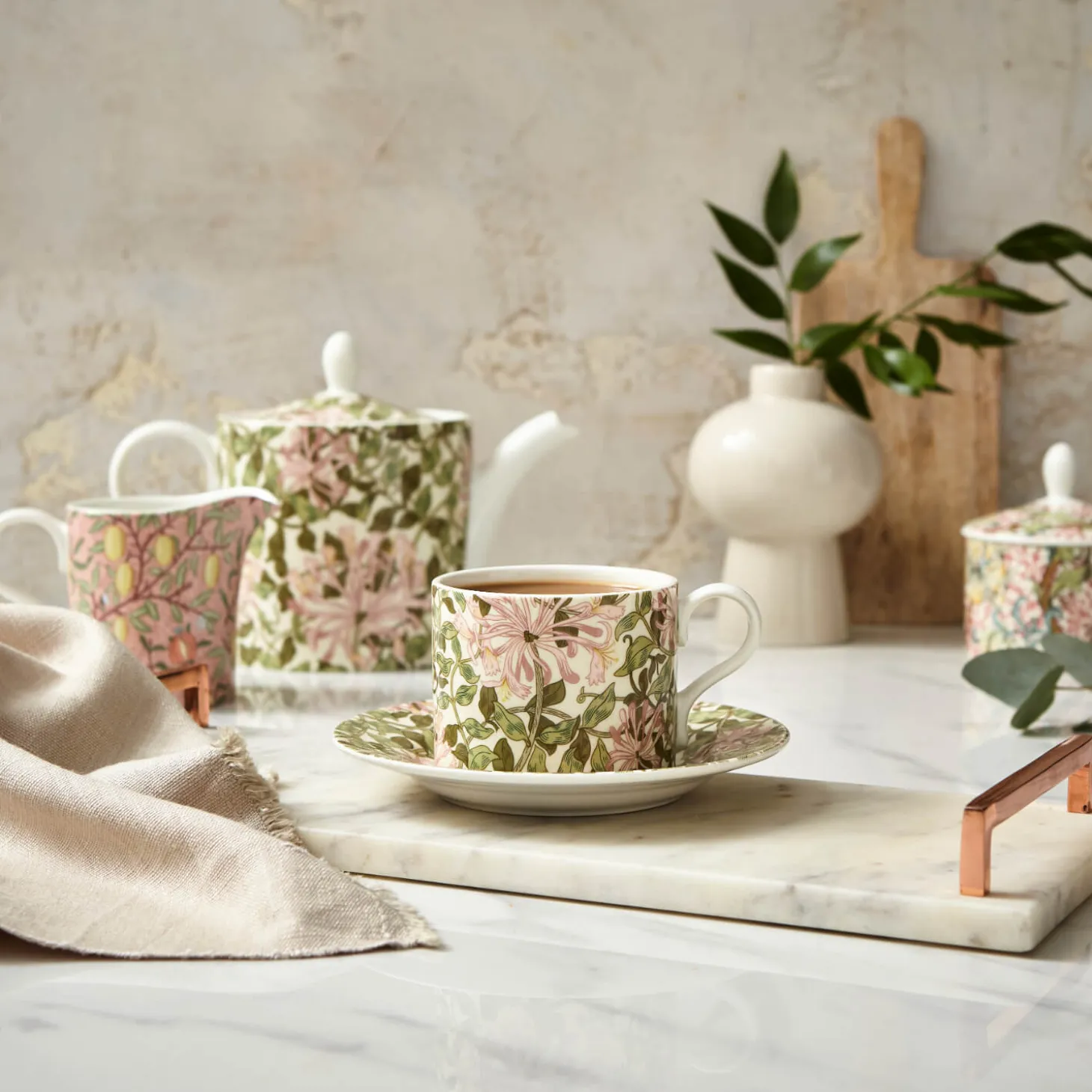 Morris & Co Porcelain Tea Cup & Saucer - Honeysuckle