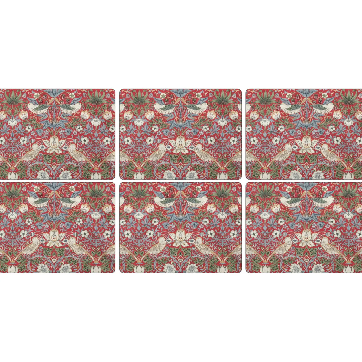 Morris & Co Strawberry Thief Set Of 6 Placemats - Red