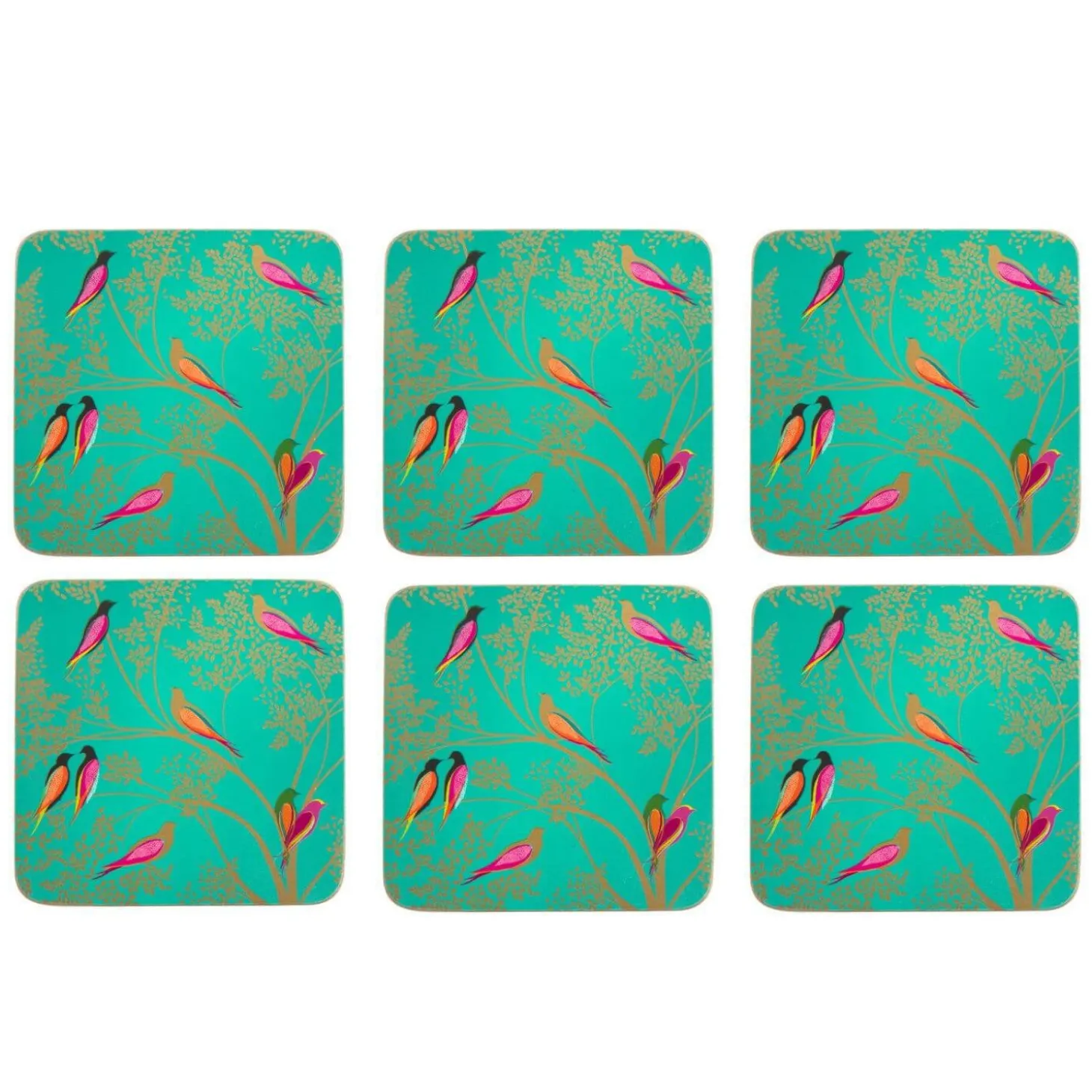 Sara Miller London Chelsea Green Birds Coasters - Set of 6