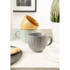 Siip Embossed Knit Stoneware 420ml Mug - Turquoise