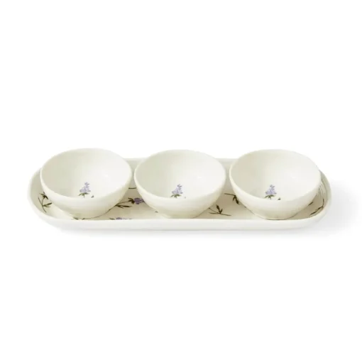 Sophie Conran Porcelain 3 Dip Bowls & Tray Set - Lavandula