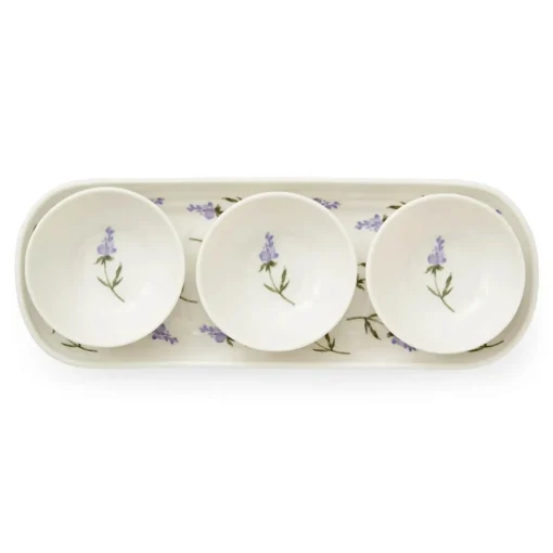 Sophie Conran Porcelain 3 Dip Bowls & Tray Set - Lavandula