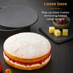 Tower Precision Plus Carbon Steel 18cm Round Non-Stick Loose Base Sandwich Tin - Black