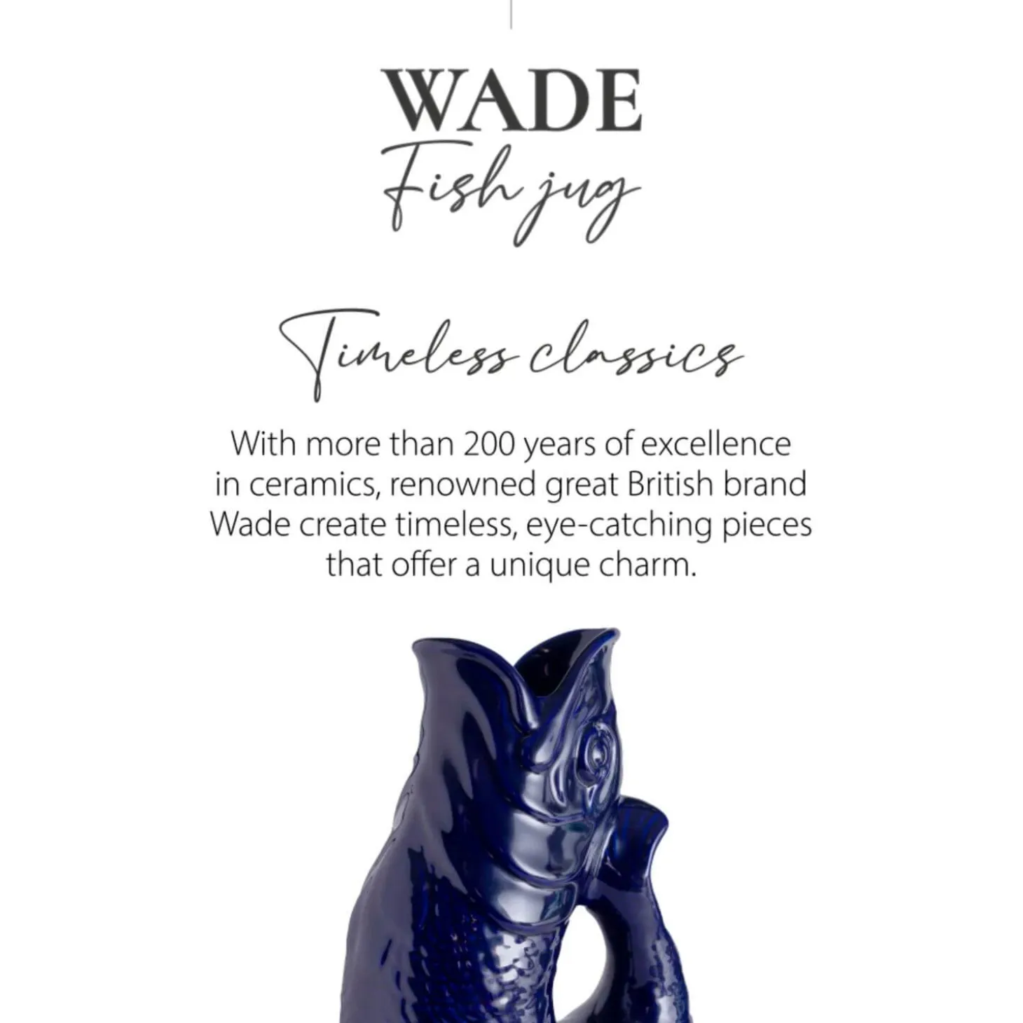 Wade Fish Earthenware 1.2 Litre Gluggle Jug - Cobalt